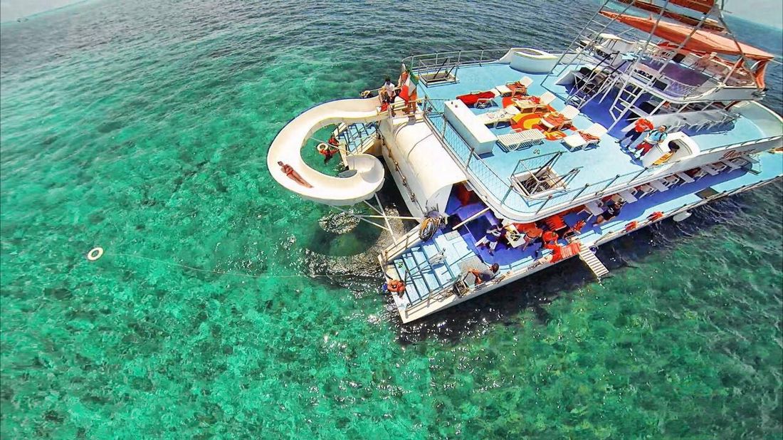Long Long Rider 63 ft catamaran chartered for a large group event in Cancun