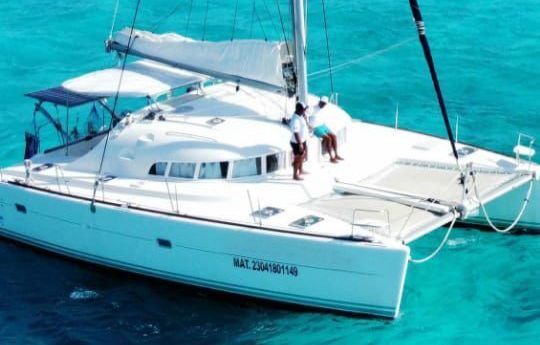 The Moon catamaran on a private Cancun to Isla Mujeres charter